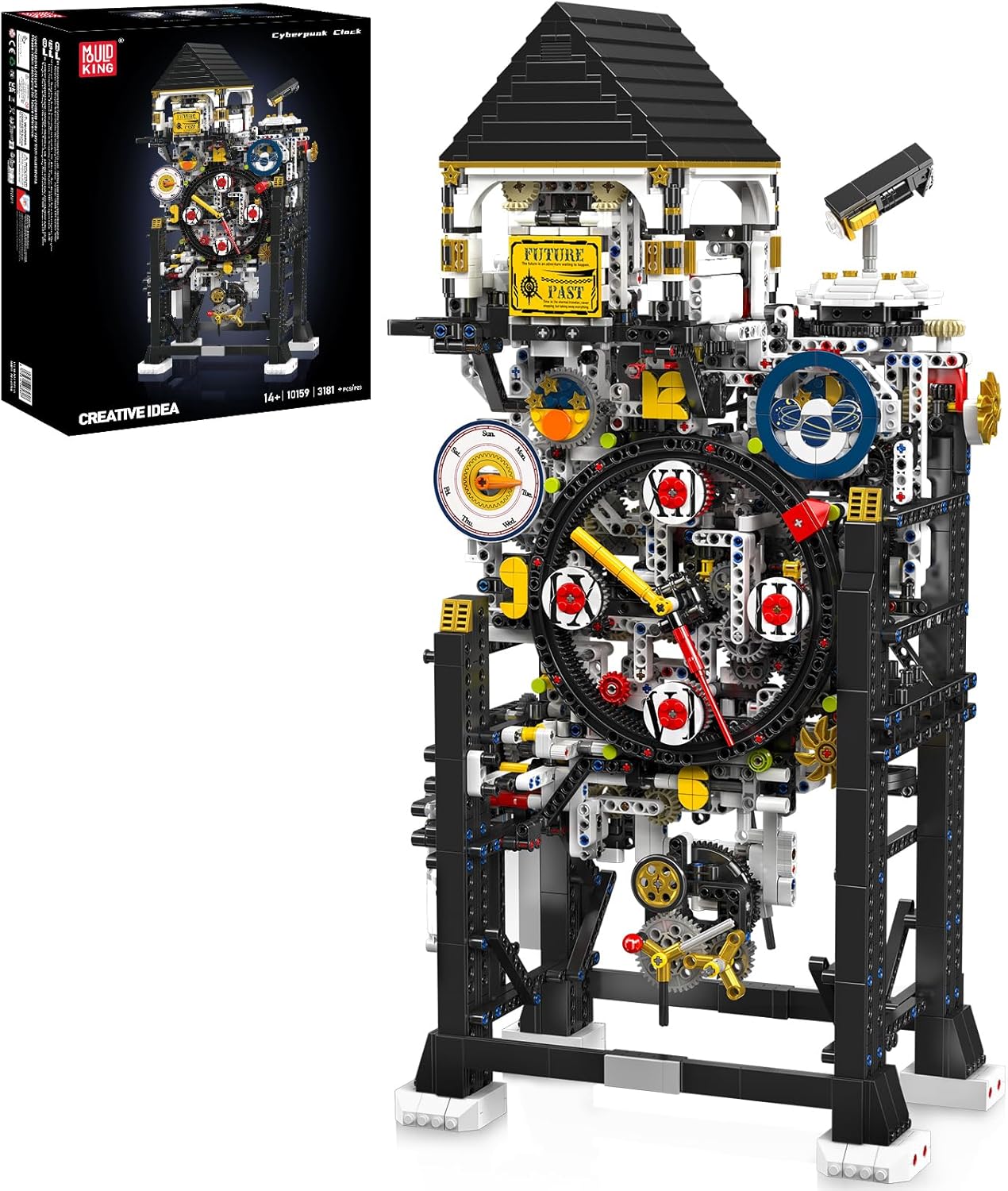 Mould King Cyberpunk Grand Clock Building Blocks Set, 3675+ Pcs Real-Time Clock Model Kit with Mechanical Gears, App Control Electric Building Model Kit, Creative Gift Toys for Adults Teens