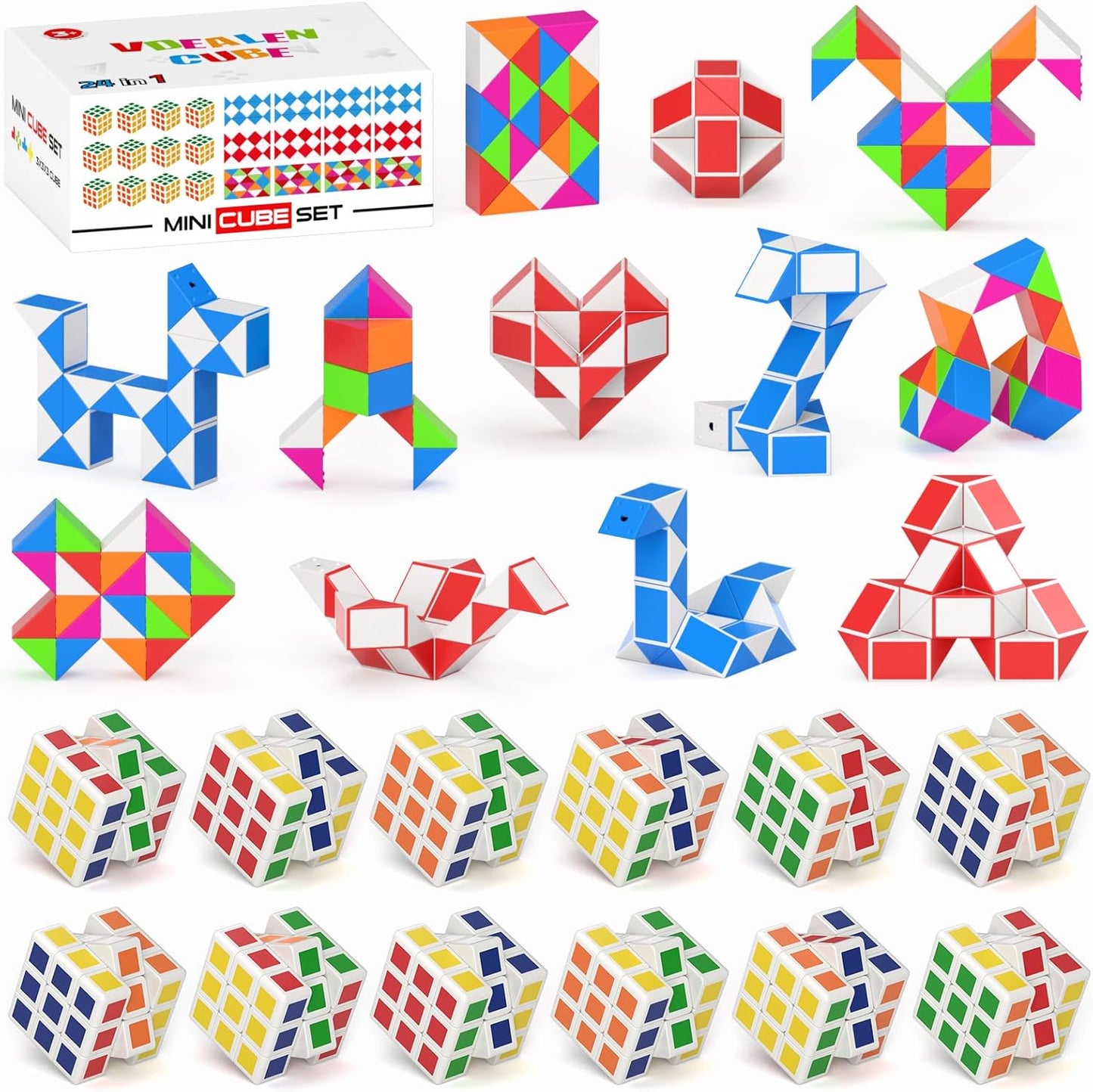 Vdealen 24 Pack Mini Cube&Fidget Snake Cube Puzzle Party Favors for Kids, School Rewards&Classroom Prize for Students, Goodie Bag Stocking Stuffers, Gift for Birthday Valentine Easter Christmas