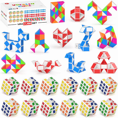 Vdealen 24 Pack Mini Cube&Fidget Snake Cube Puzzle Party Favors for Kids, School Rewards&Classroom Prize for Students, Goodie Bag Stocking Stuffers, Gift for Birthday Valentine Easter Christmas