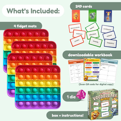 THE FIDGET GAME Vocabulary Words, Flash Card Game, Grade 4-6, Ages 9-12, Develop Communication and Reading Comprehension Skills, Fidget Mats, Learning Guide & PDF Workbook Included