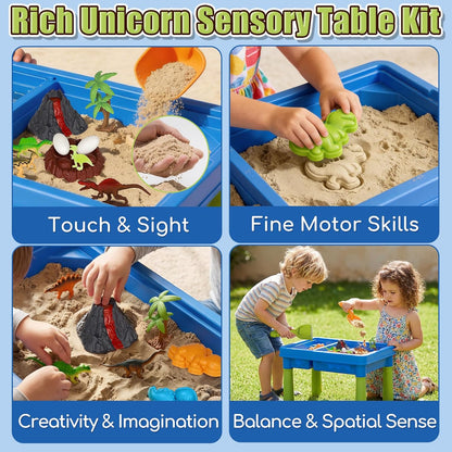 Lehoo Castle Sensory Table with Sensory Sand, Indoor Sensory Bin with Lid & 2.6lbs Play Sand, Construction Kit with 6 Alloy Trucks & Castle Molds, Sensory Toys for Toddler Boys and Girls