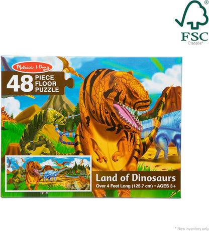 Melissa & Doug Land of Dinosaurs Floor Puzzle, 48 pc Jumbo Jigsaw Puzzle, Educational Screen Free Activity for Toddler, Preschoolers and Kids Ages 3+ (4 feet Long) - FSC Certified