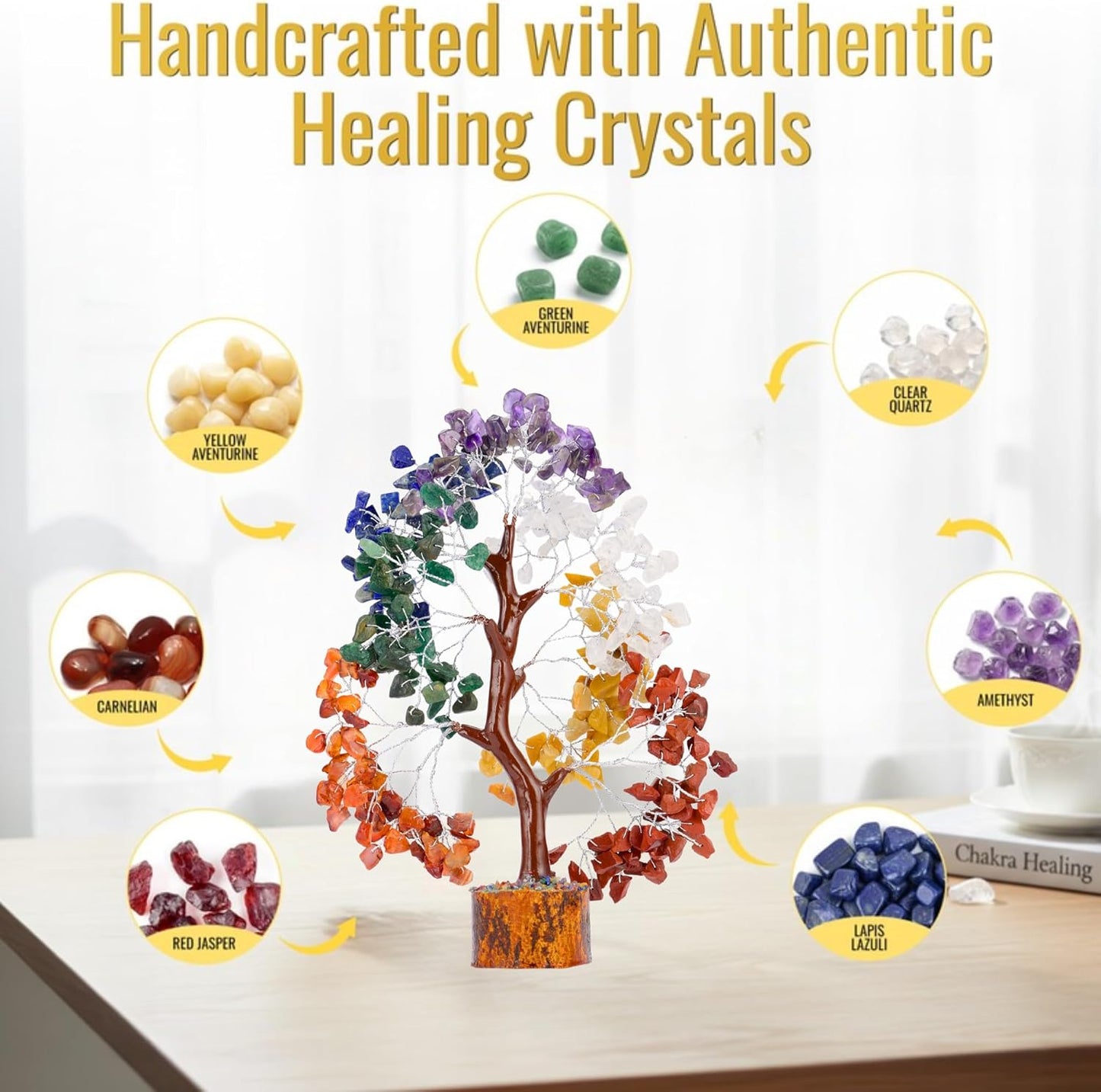 ANAYA AGATE 7 Chakra Healing Crystal Tree of Life Kit, Bracelet, Pendant, Necklace, Feng Shui Money Bonsai Tree, Positive Energy for Women, Mom, Sister and Housewarming Decoration