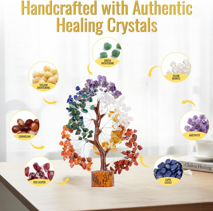ANAYA AGATE 7 Chakra Healing Crystal Tree of Life Kit, Bracelet, Pendant, Necklace, Feng Shui Money Bonsai Tree, Positive Energy for Women, Mom, Sister and Housewarming Decoration