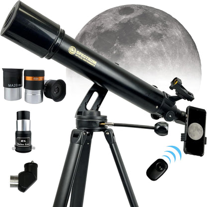 SpectrumOI Telescope for Kids, Telescope for Adults Astronomy Gifts for Kids 8-12 - Premium Refractor 70mm Aperture with Carry Bag and Phone Holder