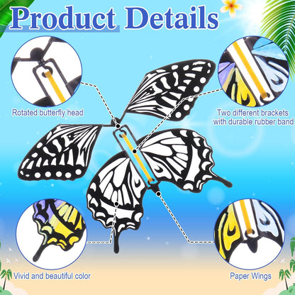 Seenelling 44 Pcs Flying Butterfly Craft Kit with 32 Wind up Butterflies and 12 Color Pens People Painting White Paper Butterflies DIY Toy for Party Game School Activity Birthday Gift (Style 3)