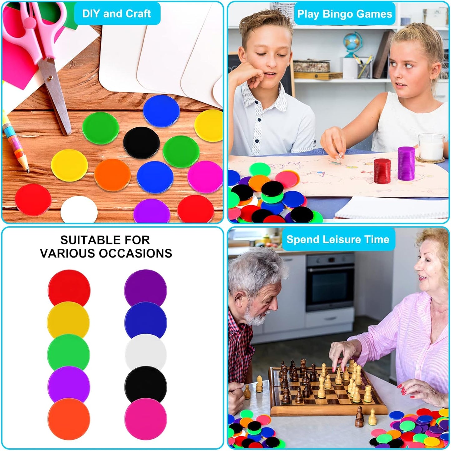 Coopay 200 Pieces 10 Colors 1-1/5 inch Plastic Learning Counters Disks Bingo Chip Counting Discs Markers for Math Practice and Poker Chips Game Tokens