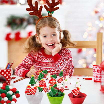 266 Pcs Christmas Sensory Bin Filler Fine Motor Toys Counting Sorting 200 Christmas Pompoms 50 Resin Mini Xmas Toys Tweezers Silicone Plates Storage Box for Winter Xmas Sorting Counting Training ﻿