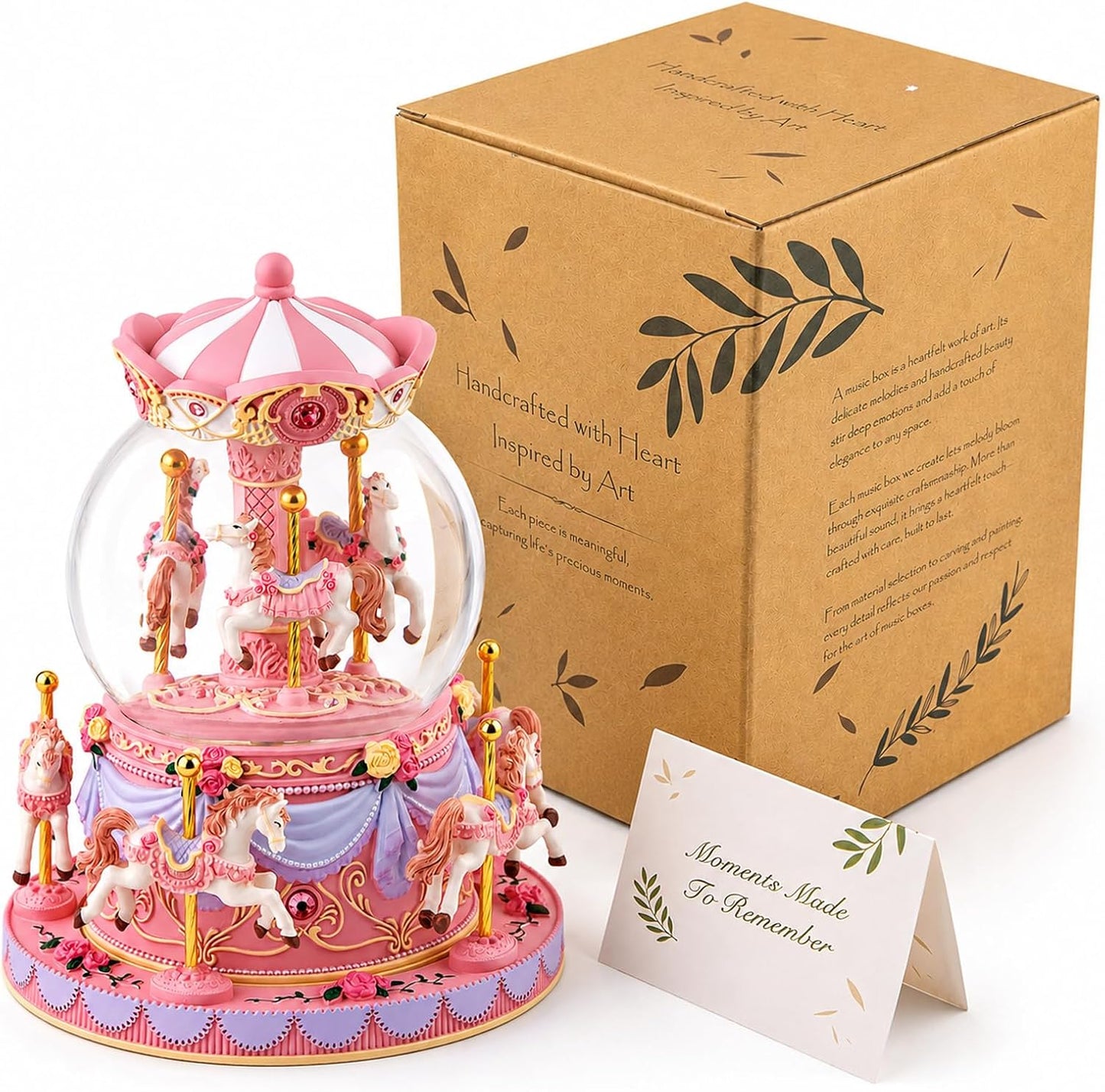 Blue Carousel Snow Globe Music Box with LED Lights, Rotating Horse Merry Go Round with Glitter Snowfall, Wind Up Musical Snow Globe Plays Over the Rainbow, Gift for Daughter Granddaughter Women