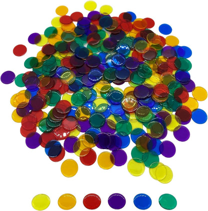 MR CHIPS Plastic Bingo Chips for Games 300 Count Solid and Transparent Colors Counting 19 Color Choices 3/4 Inch 7/8