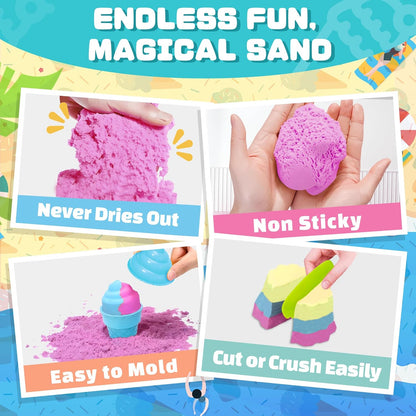 SMILESSKIDDO Sensory Bin - Cat and Dog Play Sand Kit with Green and Red Magic Sand, Pet Sensory Box, Role Pretend Play Beach Toy Birthday Present for Toddler Ages 3 4 5 6 7 8