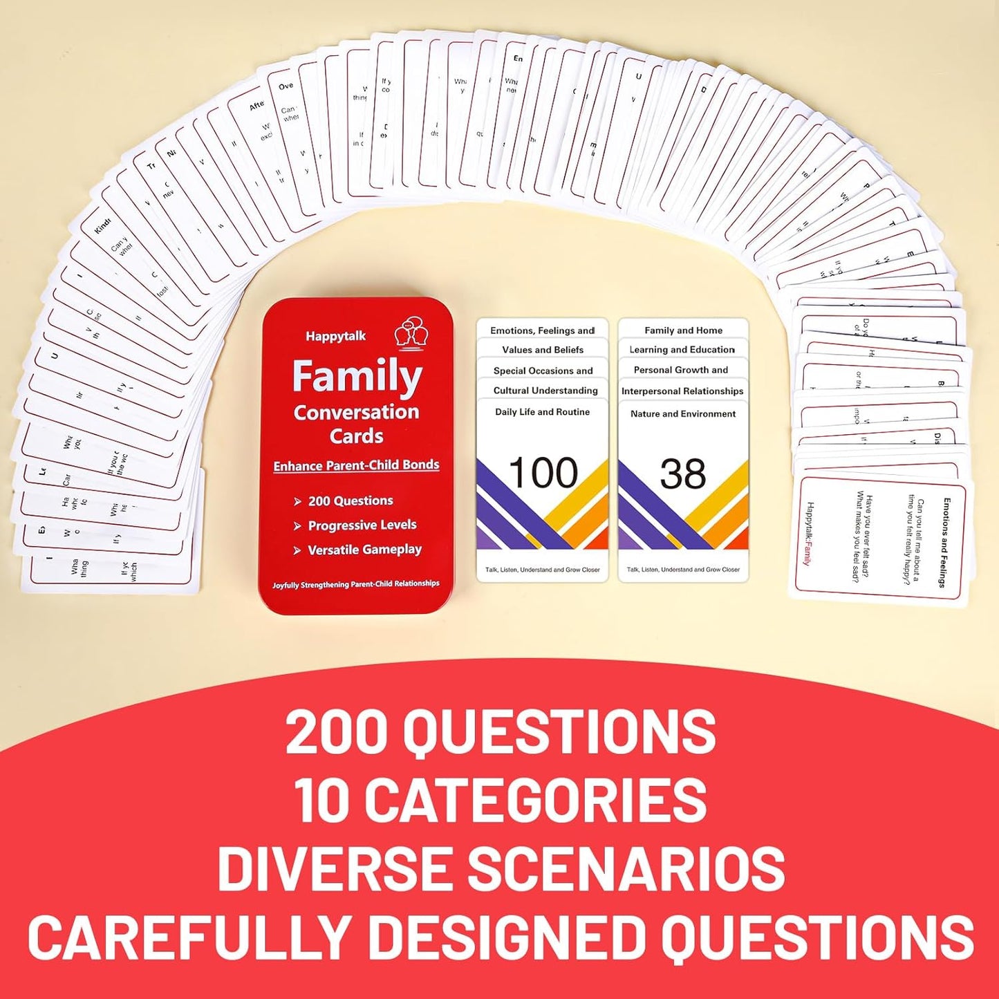 Happytalk Conversation Cards for Kids - 200 Engaging Questions for Family Game Night, Road Trips & Therapy Games, Perfect for Quality Family Time & Fun Conversations