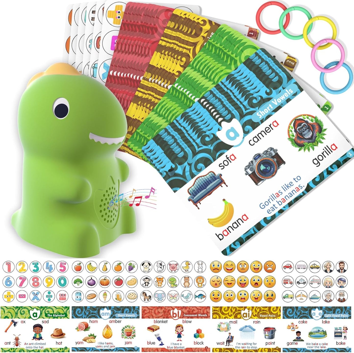 HOMESTEC Phonics Flash Cards with Talking Dino Reader Pen, Learn to Read for Kids Ages 3-6, Early Learning Educational Toy for Kindergarten, Homeschool & Speech Therapy