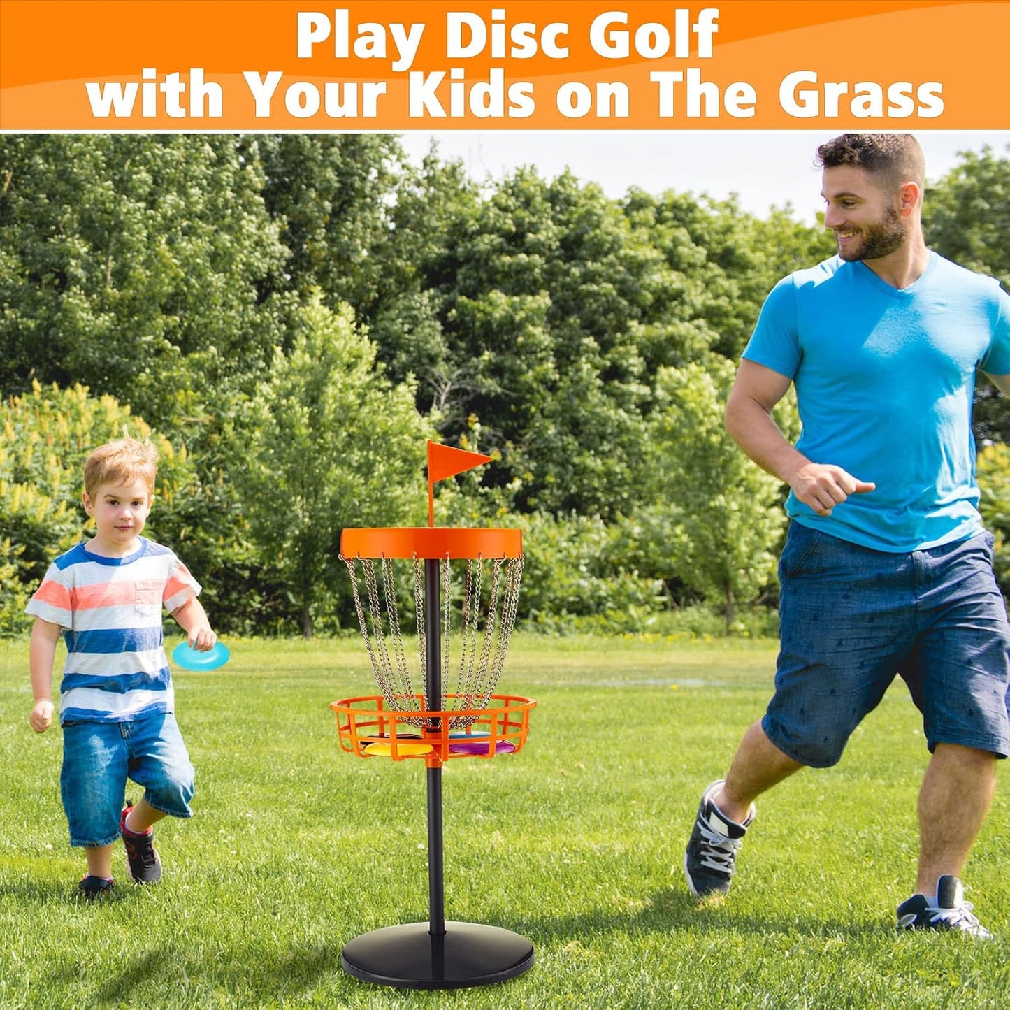 Lenwen 29 Inches Mini Disc Golf Baskets with 10 Flying Discs, Kids Mini Golf Starter Set, for Games Beach Indoor Outdoor Yard