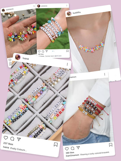 DoDoBeads 1270 Pcs Letter Beads Kit, White and Colorful Square Acrylic Alphabet Beads with Extra Vowels, Numbers & Spacers, Perfect for Friendship Bracelets