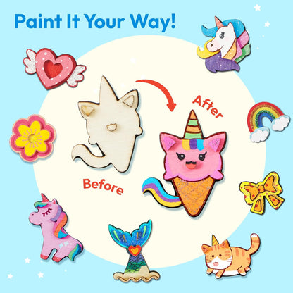 JOYIN 12 Wooden Magnet Creativity Arts & Crafts Painting Kit for Kids, Decorate Your Own Painting Gift for Halloween Crafts, Birthday Parties and Family Crafts, Party Favors for Boys Girls