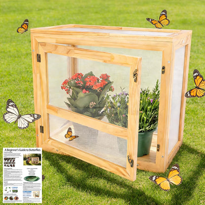 Yohsnor Butterfly Habitat - 20x18 Inch Wooden Monarch Enclosure for Caterpillar Growth & Hatching - Durable Outdoor Insect Observation Station with Safe Professional Mesh - Educational Butterfly Kit