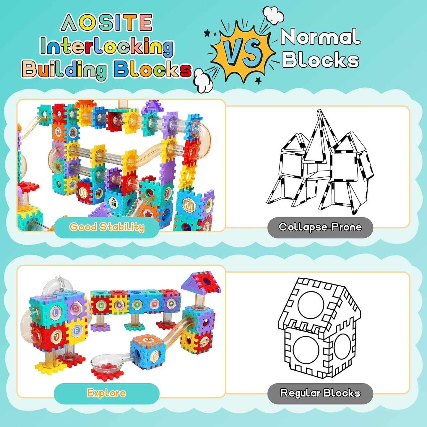 AOSITE 234 PCS STEM Marble Run Building Learning Toy Kid Gift Construction Race Track Marbles Run Building Block for 4 5 6 7 8 9 10 11 12Years, Creative Marble Run Games Boy Girl Birthday Xmas Present