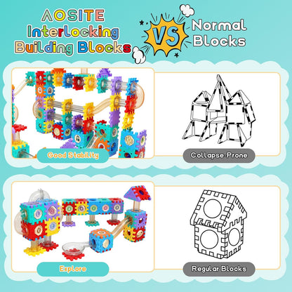 AOSITE 234 PCS STEM Marble Run Building Learning Toy Kid Gift Construction Race Track Marbles Run Building Block for 4 5 6 7 8 9 10 11 12Years, Creative Marble Run Games Boy Girl Birthday Xmas Present