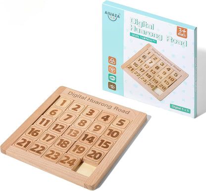 AIUAZA Wooden Number Sliding Puzzle，Brain Teasers Toy Tangram Slide Puzzle Game，Sequential Puzzles Board Game，Educational Toys for Kids and Adults（Number 1-24）