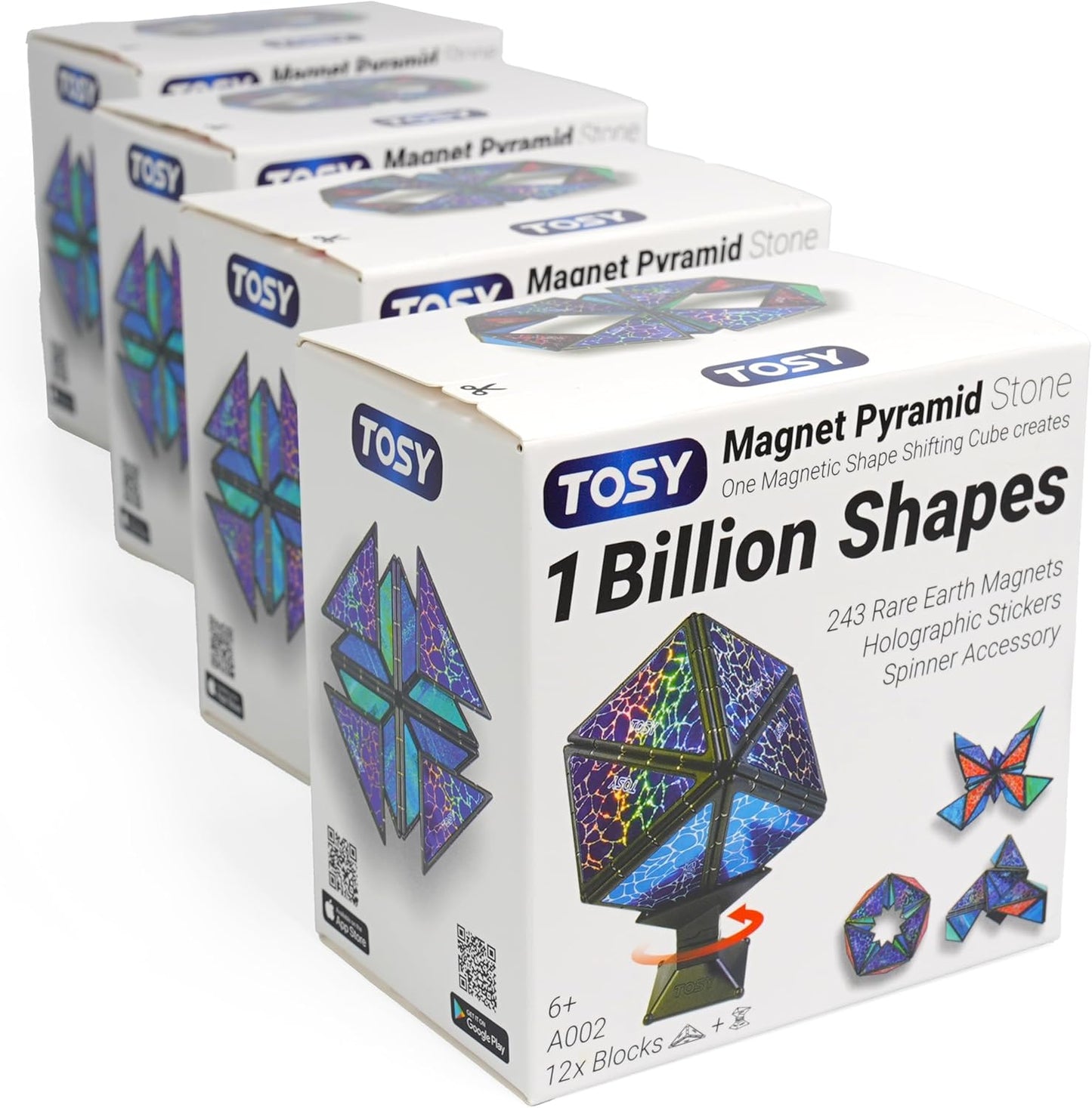 TOSY Magnet Pyramid Stone - 1 Cube Transforms into 1 Billion Shapes (Bunny, Egg Basket, Flowers, Heart), Easter Birthday Gift, 12 pcs, 243 Magnets, Holographic Design, Puzzle/STEM Toy