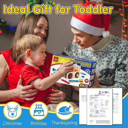 Lehoo Castle Kids Tool Set with Toolbox, Wooden Toys for 3 4 5 Years Old Boy Birthday Gift, Construction Play Tools, STEM Learning Toys for Preschooler, Pretend Play Gifts for Christmas