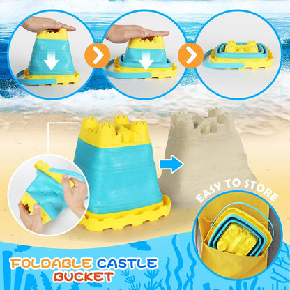 Elovien Beach Sand Toys, Large Dump Truck with Bucket, Sandbox Construction Toy Sand Castle Building Kit with Mesh Bag, Sand Molds, Shovels, Worker Figures, Kids Toddlers Summer Outdoor Travel Toys