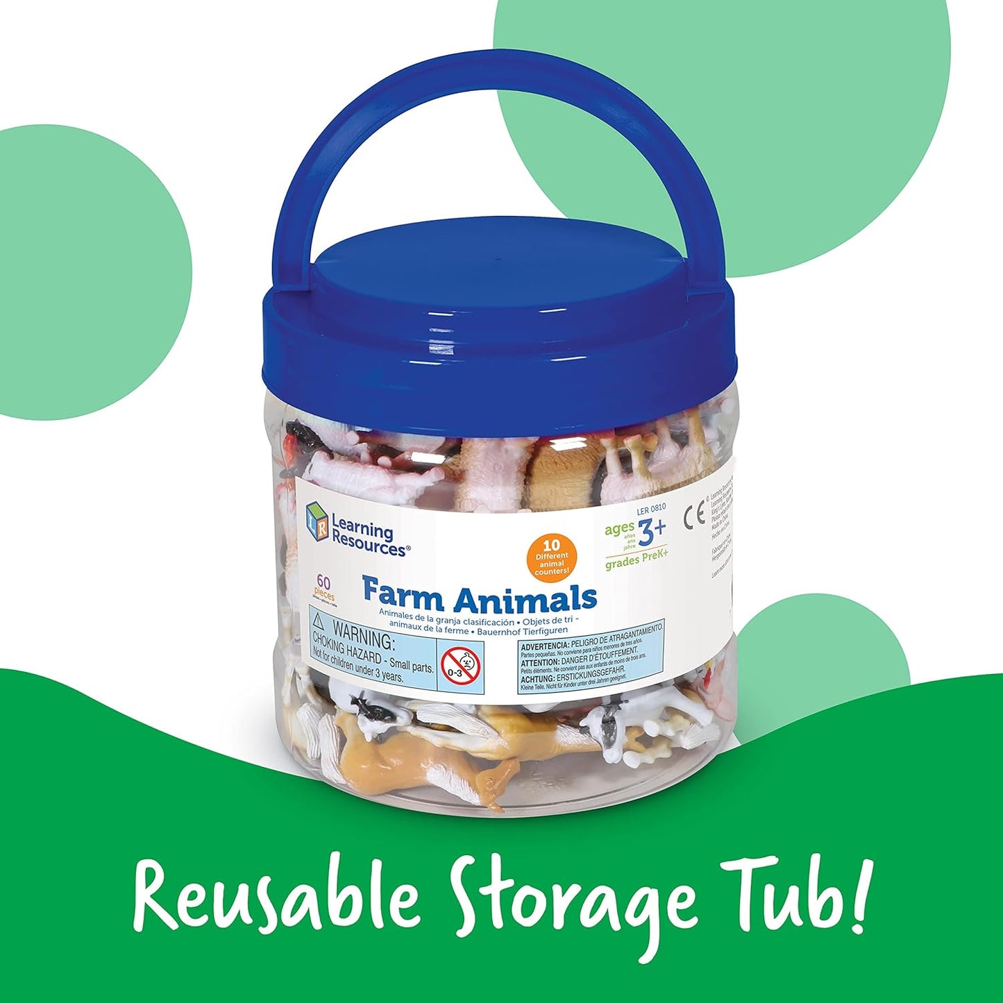 Learning Resources Farm Animal Counters - 60 Pieces, Ages 3+ Toddler Learning Toys, Farm Animals Toys, Develops Counting and Matching Skills