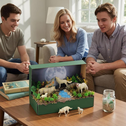 Teyva Daily 48 Pcs Dinosaur Diorama Kit Habitat Project Box Set 3D Dinosaurs Diorama Supplies Include Dinosaurs Model Figures & Eggs Volcano Artificial Trees with Cardboard for DIY Crafts Gifts