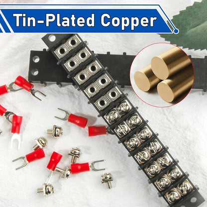 3sets 10 Position Terminal Strips， Dual Screw Terminals Block Strip with 16-14AWG Insulated Fork Wire Connectors for Electrical Wiring