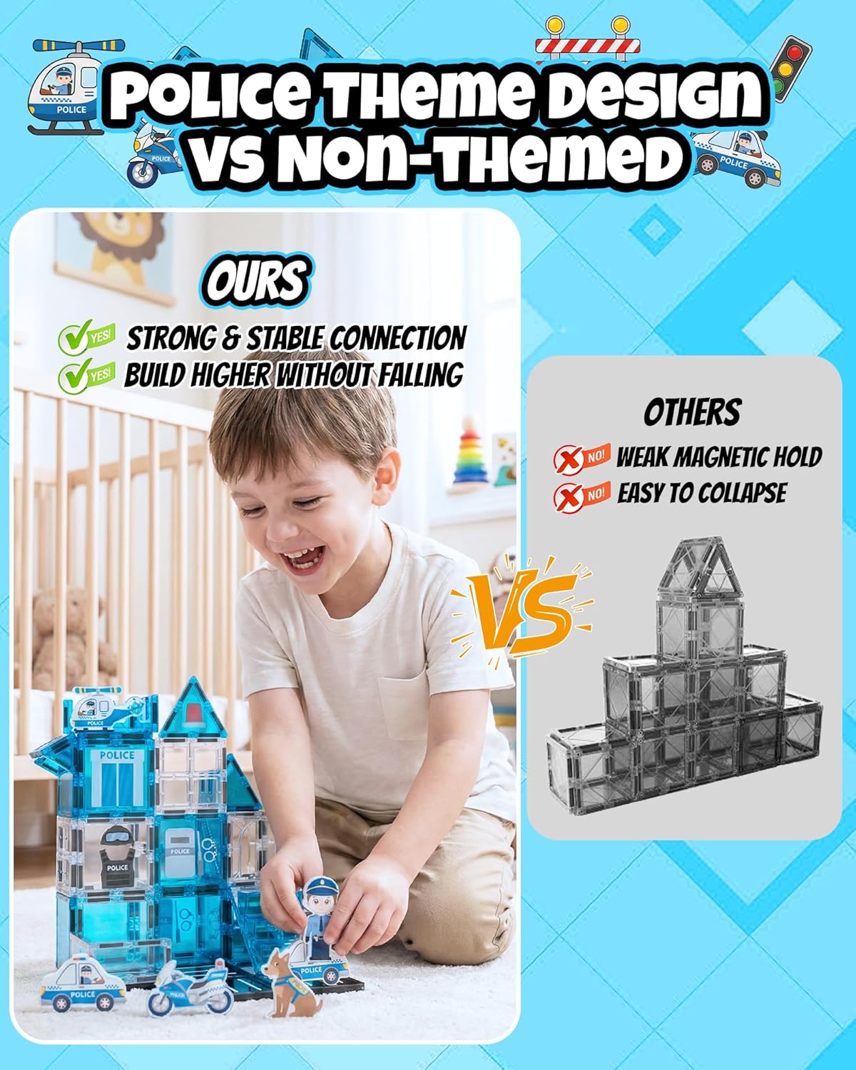 Magnetic Tiles for Kids, Construction Magnetic Building Blocks,37pcs STEM Educational Magnet Toys, Ideal Gift for Boys & Girls for Christmas & Birthday