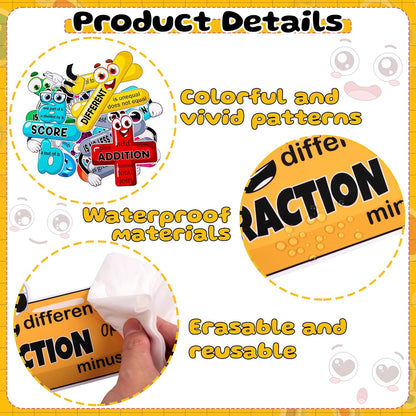 12PCS Math Posters Bulletin Board Classroom Decor: Educational Magnets Decorations, Mathematics Talk Sign Magnetic Symbols Cutouts for Elementary School Grade 2th 3th 4th 5th