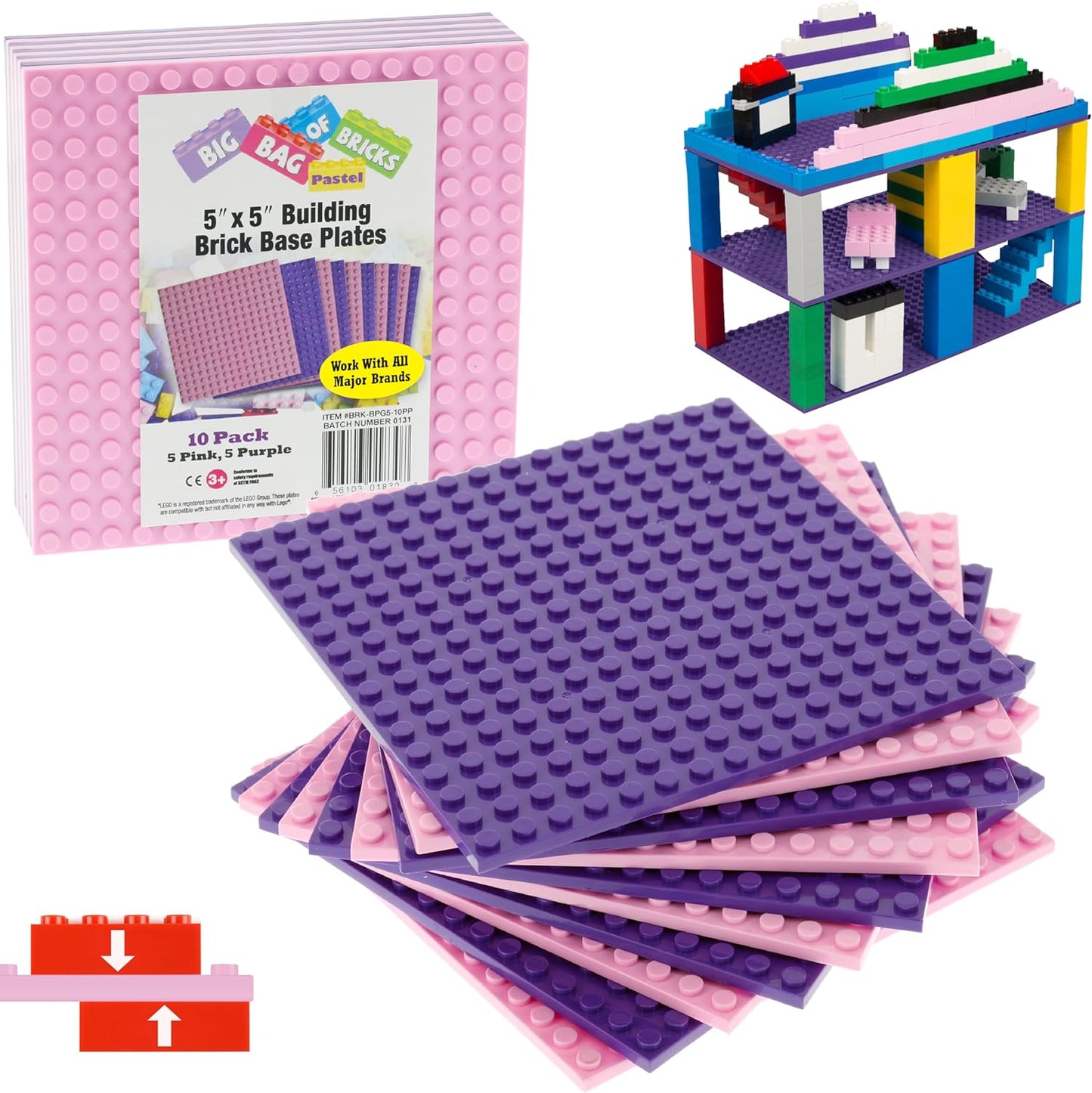 Classic Baseplates for Building Bricks - Set of 10 Sand 5"x5" Building Plates- Dual Connectivity, Build on Both Sides- Compatible, Tight Fit w Major Brands- Creative STEM Toy & Kids Bday Gift (Sand)