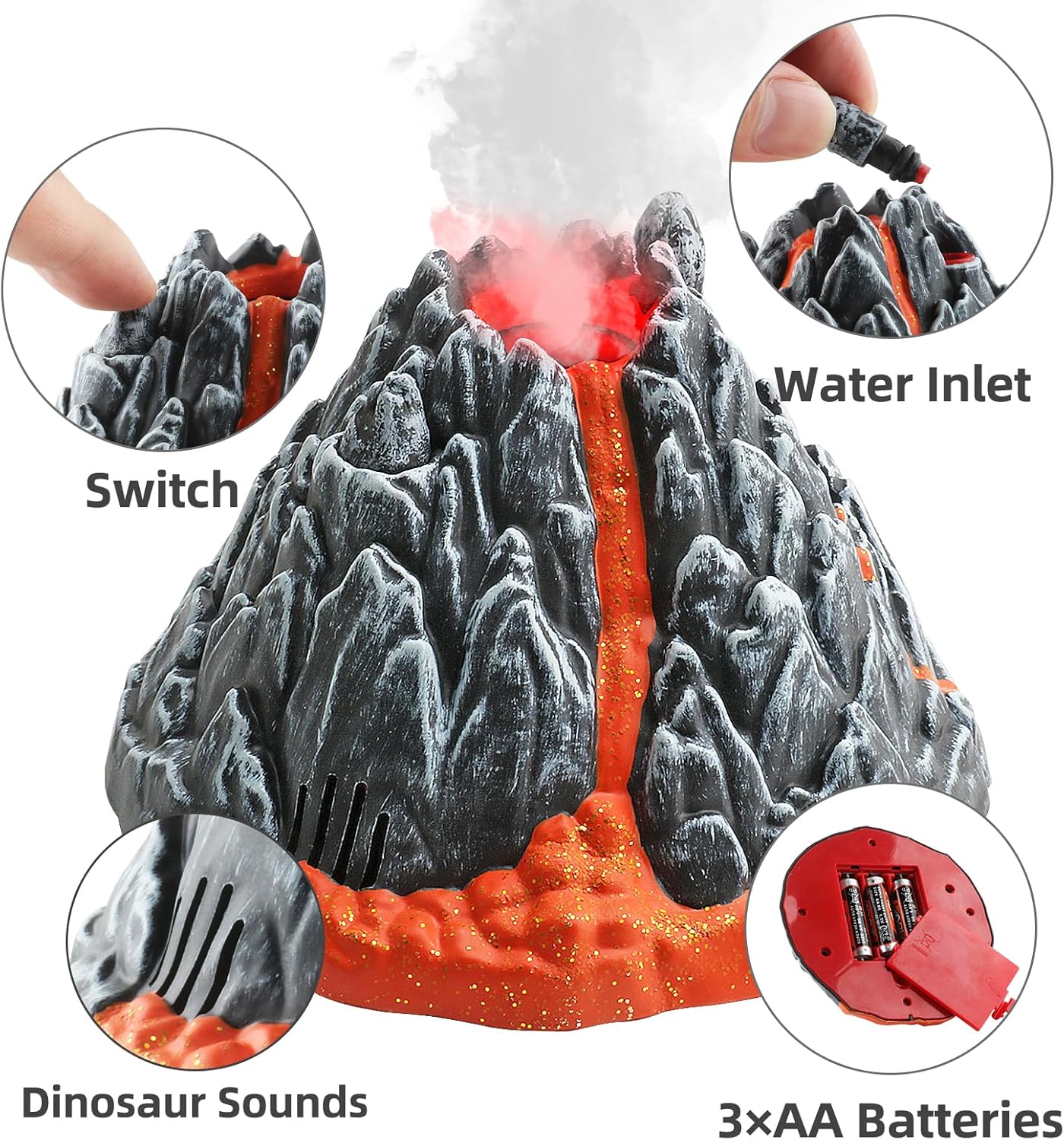 DINOBROS Volcano Toy for Kids 3-5, Mist-spouting Volcano Model with Dinosaur Sounds, Simulated Volcano Gifts for Boys and Girls