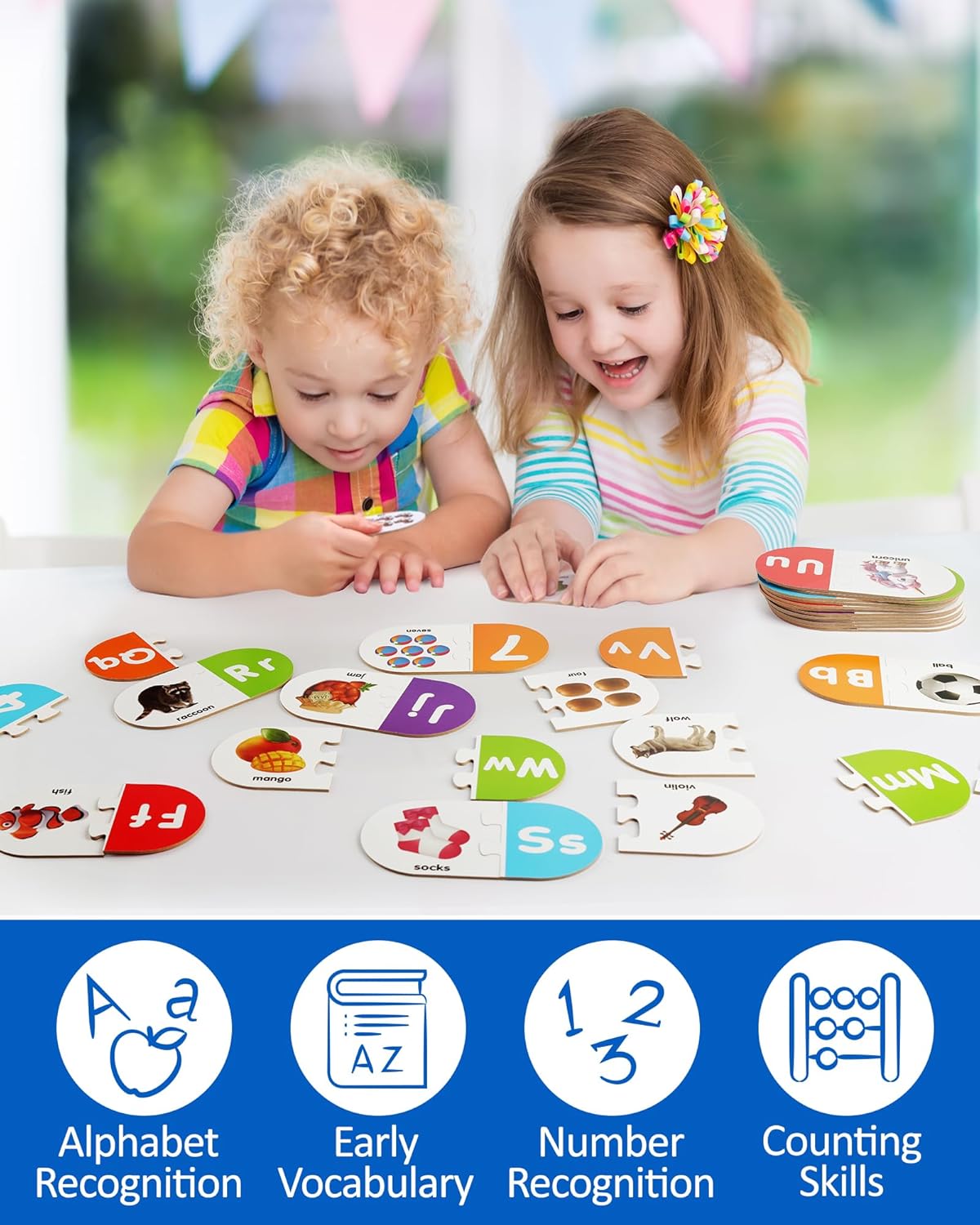 Coogam Learning Alphabet Matching Game, 36pcs Self-Correcting Sight Words Letter Number Cards, Fine Motor Educational Montessori Toy for Preschool Kindergarten 3 4 5 Years Old
