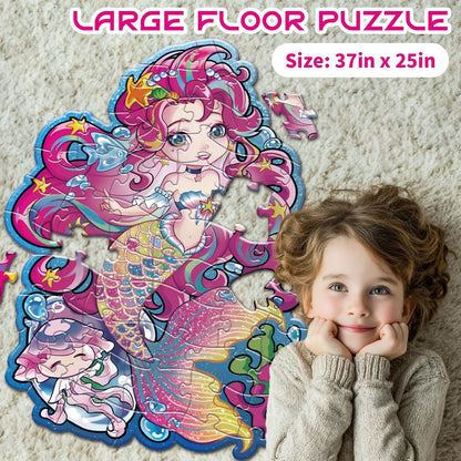 Jumbo Mermaid Floor Puzzle for Kids Ages 6-8 Year Old, Large Toddler Puzzle for Girls Ages 6 7 8 Year Old, Mermaid Girl Gift and Educational Toy for Birthday and Christmas