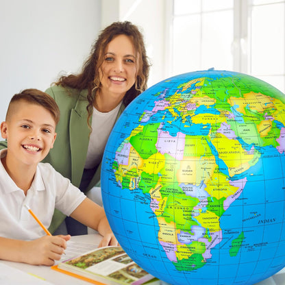 2Pcs 28 Inch PVC Inflatable World Globe Beach Ball Educational Earth Ball for Adult Classroom Learning Outdoor Play and Beach Party Favor