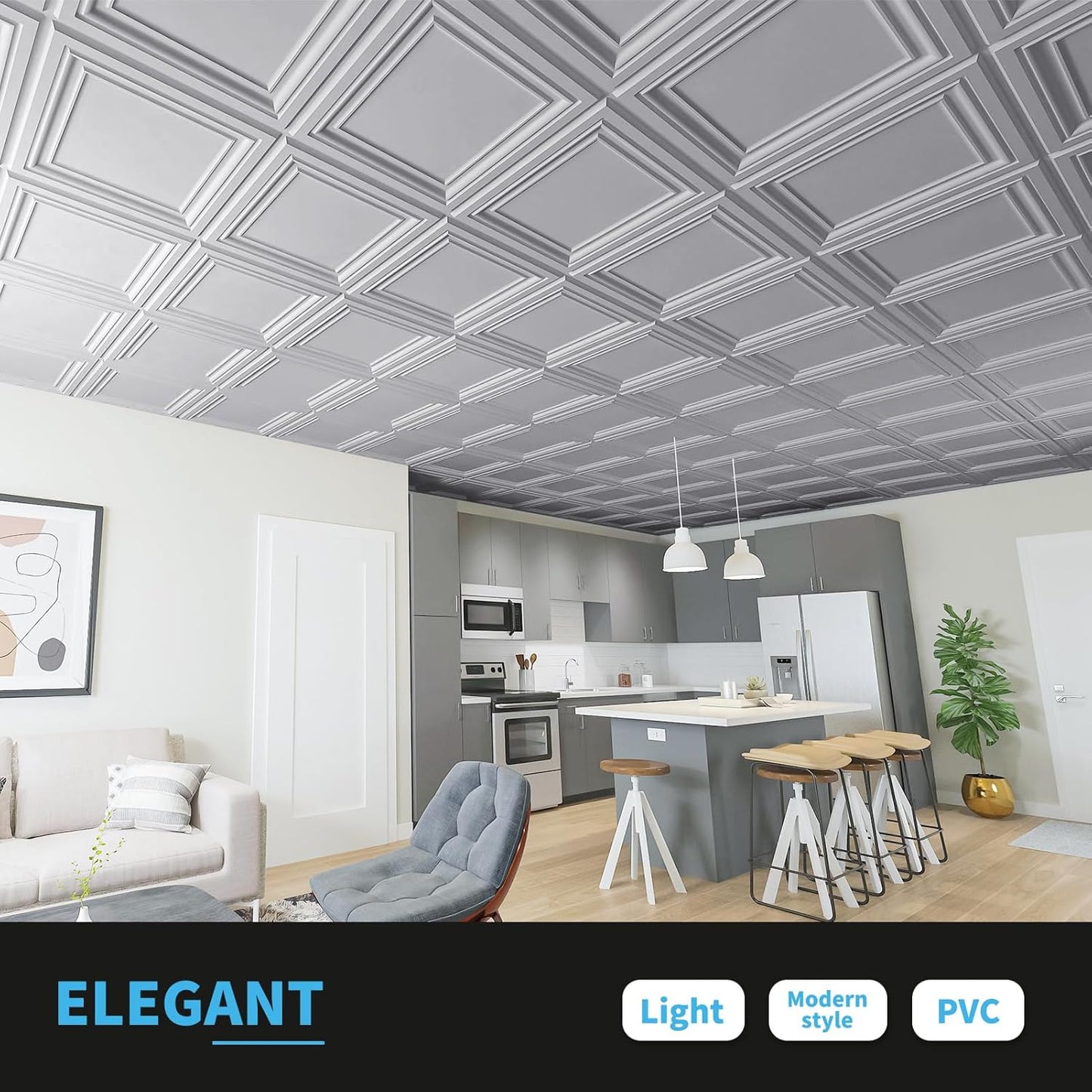 Art3d PVC Ceiling Tiles, 2'x2' Plastic Sheet in Black (12-Pack)
