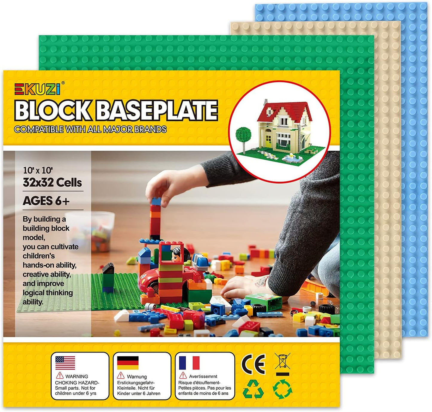 Classic Base Plates Compatible with Bricks & Baseplates, 10"x 10" and 10"x 5" Building Base Combo Set, Thick Boards Base Plates Can Be Used to Build Double Layer Buildings - 3pcs