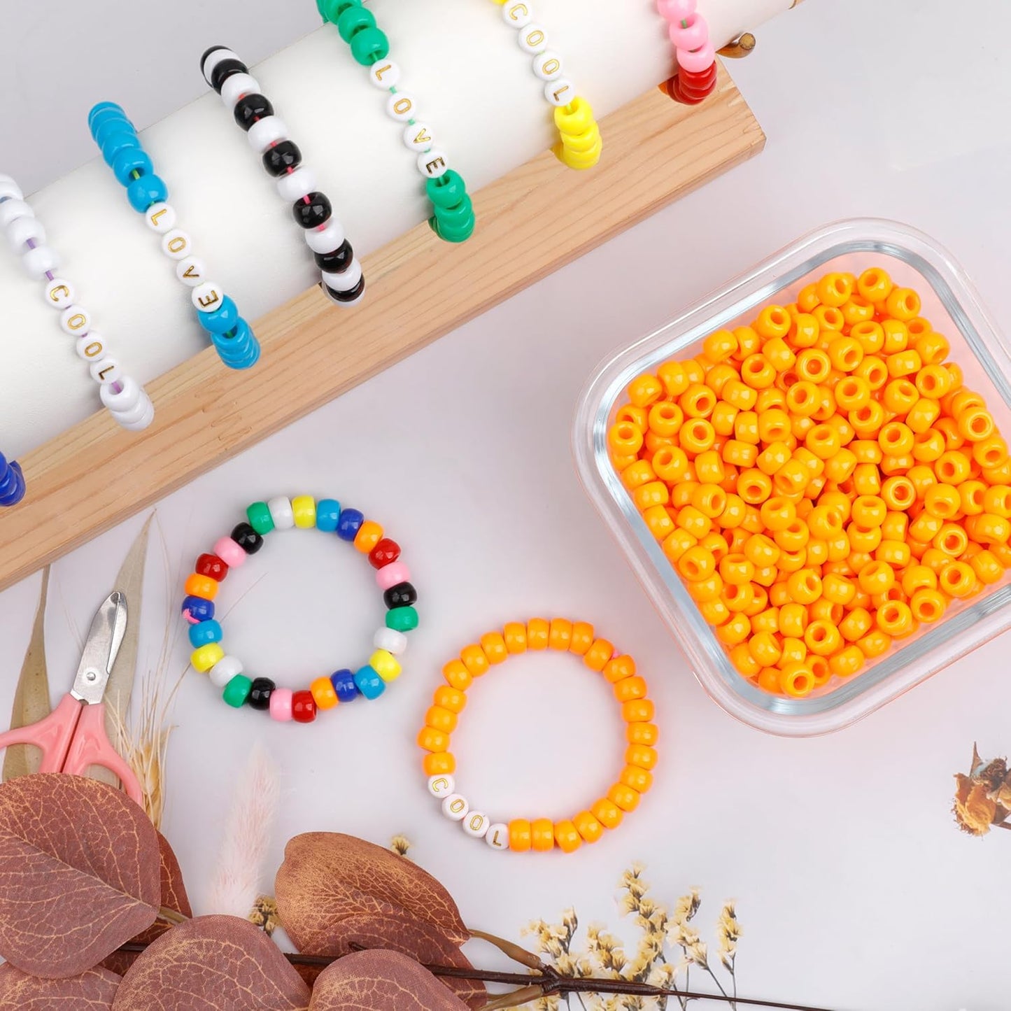 Auvoua 1000Pcs Pony Beads Bracelet 9mm Yellow Plastic Barrel Pony Beads for Necklace,Hair Beads for Braids,Key Chain,Jewelry Making (Yellow)