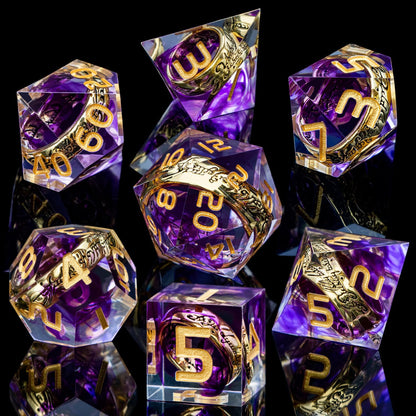 Magic Golden Ring DND Dice Set Sharp Edge Red Resin Dice with Box, for use with Dungeons Dragon RPG D&D Tabletop Games Lord D and D Polyhedral Dice Set