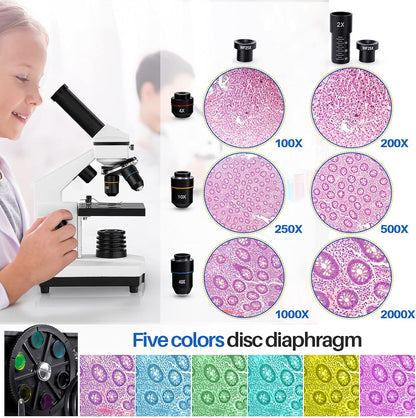 Microscope for Adults Kids, 100X-2000X BEBANG Compound Microscope with Microscope Slides, Microscope Kit for Kids Students Home School Lab
