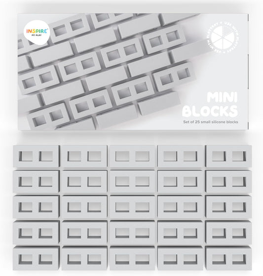 Inspire My Play 25 x Mini Silicone Building Blocks for Sensory and Messy Play - Construction Bin Filler - Creativity for Kids
