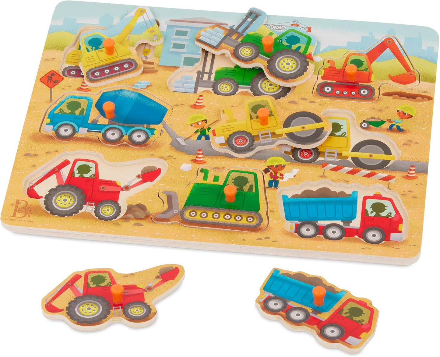B. toys – Peek & Explore – Vehicles – Wooden Peg Puzzle for Toddlers, Kids – 8 Pieces – Fire Truck, Airplane, Taxi & More – 2+ Years