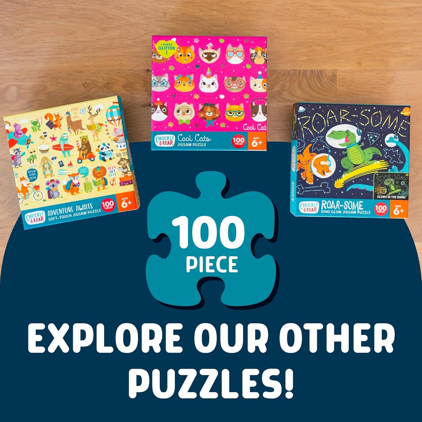 Chuckle & Roar - Roar-Some Glow in The Dark Jigsaw Puzzle for Kids - 100 Piece Educational Space Dino Puzzle - Ages 6+ - Fun Learning, Fine Motor Skills, Screen Free Activity