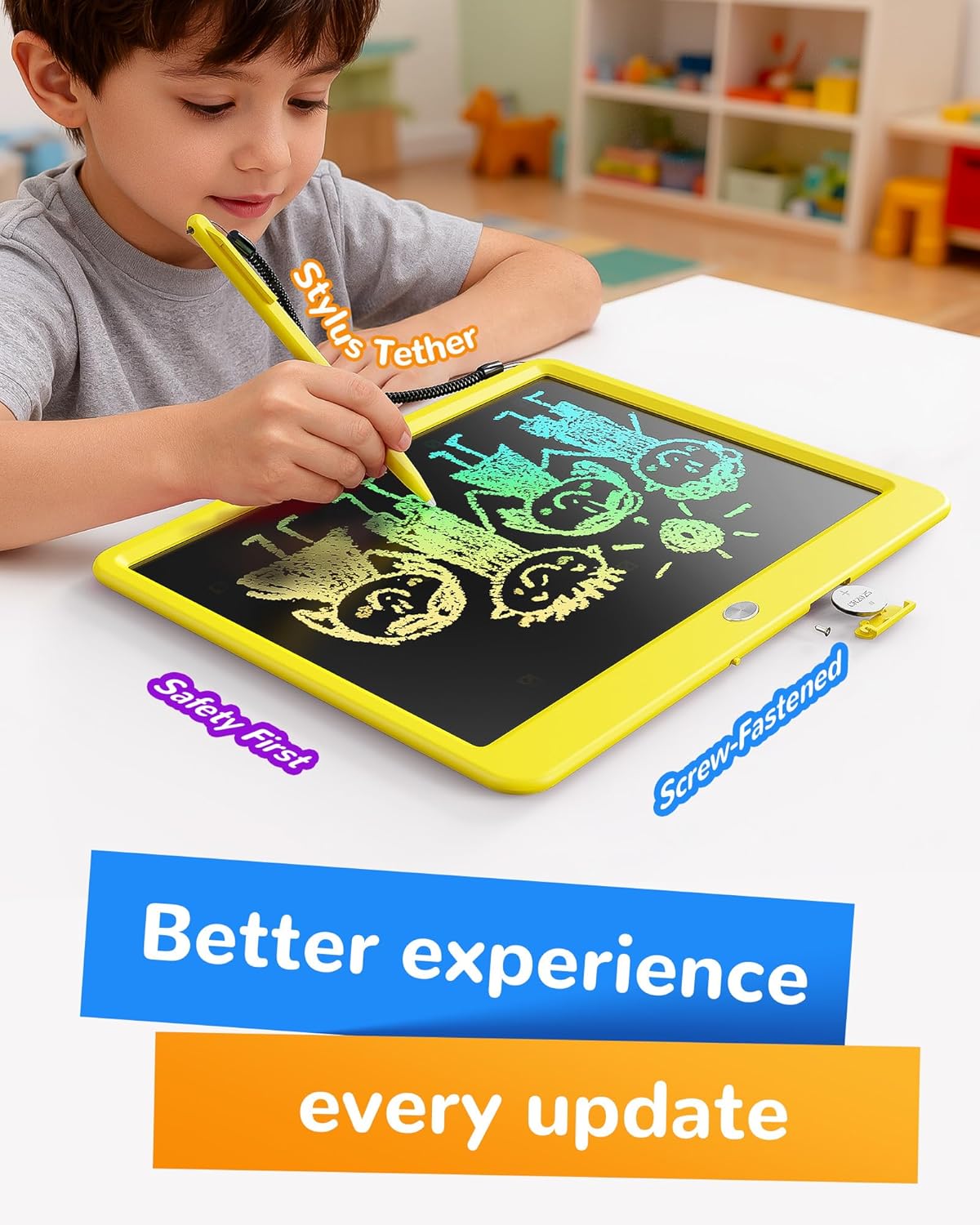 KOKODI LCD Writing Tablet, 12 Inch Colorful Toddler Doodle Board Drawing Tablet, Erasable Reusable Electronic Drawing Pads, Educational and Learning Toy for 3-6 Years Old Boy and Girls(Blue)