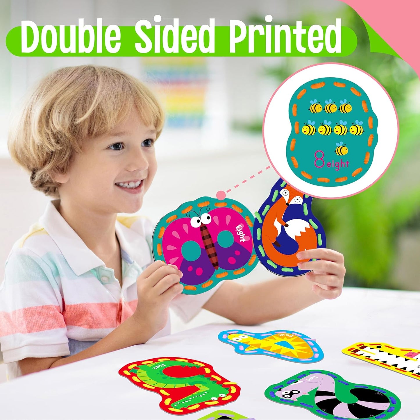 SpriteGru 9 Pieces Kids Lacing Cards, Double Sided Sewing Cards in 9 Vehicle Cards with 9 Colorful Laces, Imagination Development Lacing Toys Games for Children Educational and Learning Activity