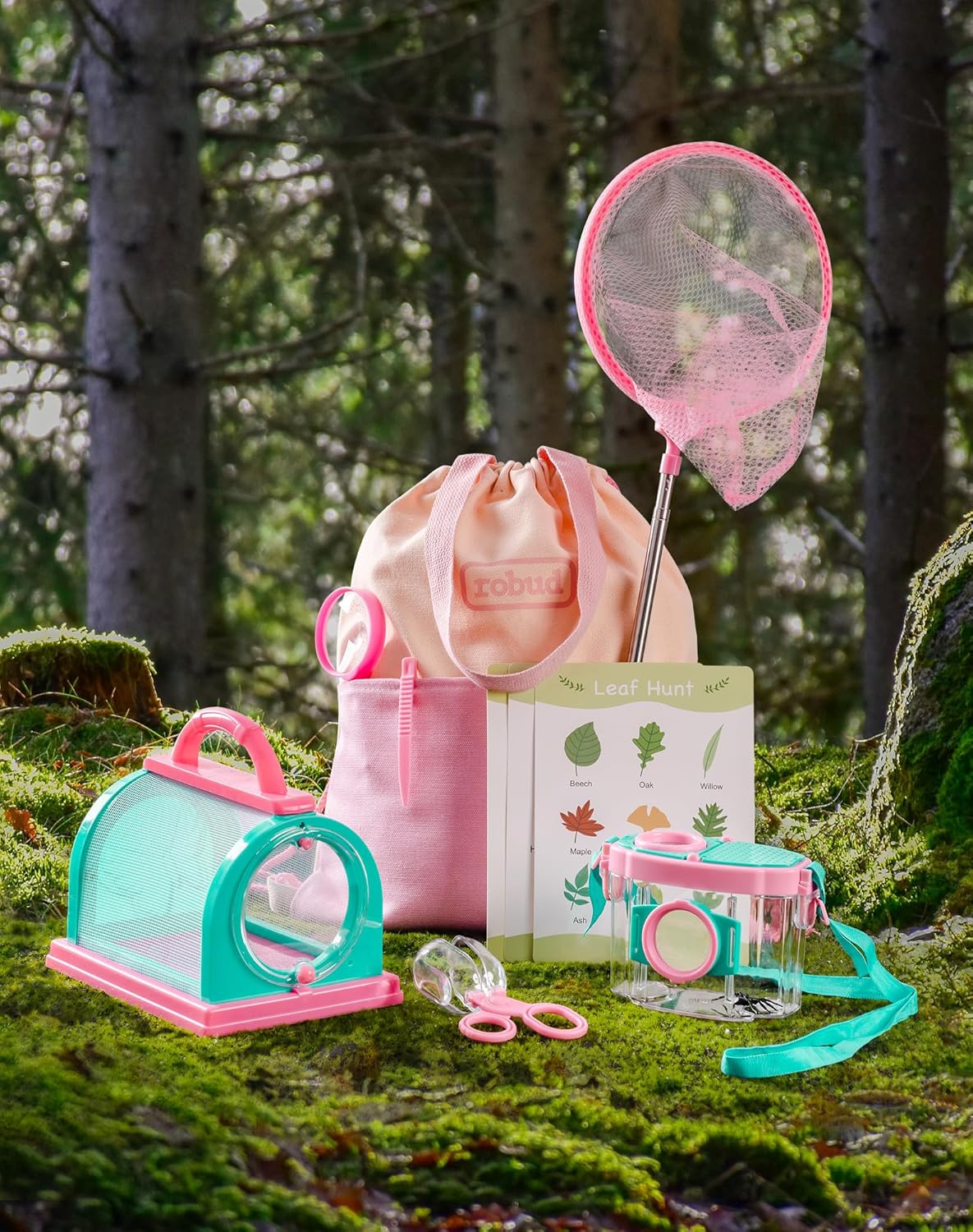 ROBUD Bug Catcher for Kids, Bug Catcher Kit with Bag Kit, Outdoor Exploration Set for Camping, Montessroi Toy for Kids Coming Closer to Nature，WRP07