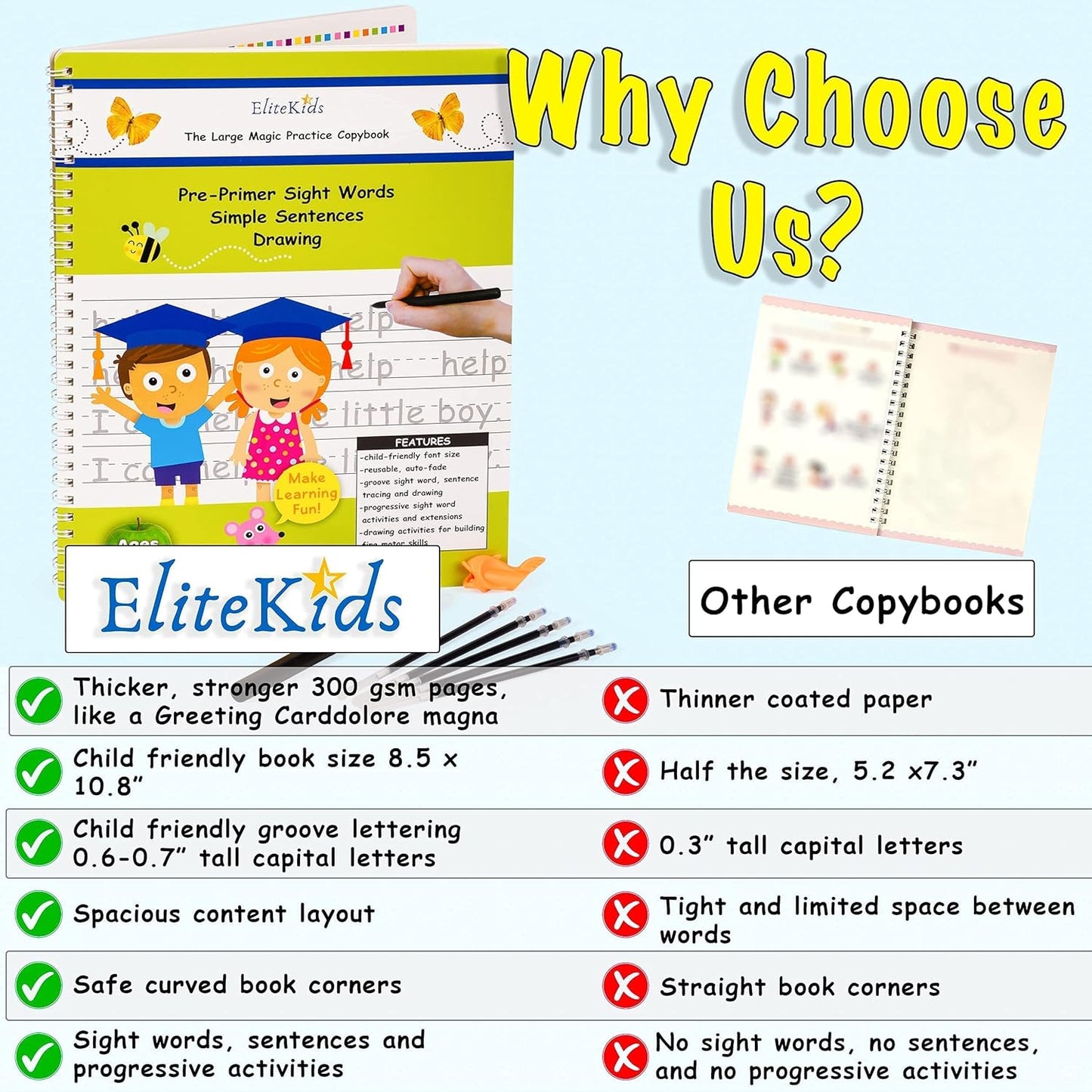 Magic Grooved Writing Practice for Kids, Trace Books for Kids Ages 3-5, 6-8, Handwriting Practice for kids 5-7, Teacher-Designed Reusable Magic Practice Copybook for Kids ages 3-8 (8.7×6.9in)