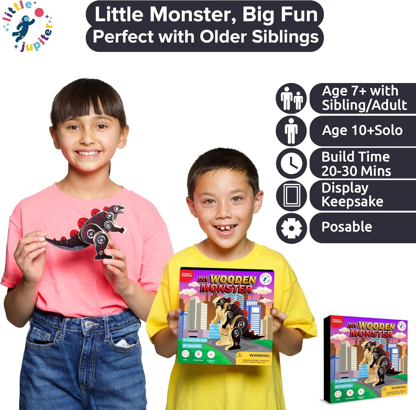 Little Jupiter DIY Wooden Kit with Stickers - Dinosaur Toys for Kids for 7-12 Yrs - Dinosaur Toy Woodworking Kits - Wood Crafts - Kids Building Kit - Wooden Crafts (Stegosaurus)